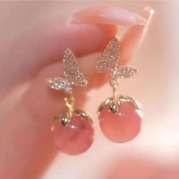 Butterfly dangle 14k plated earrings - Picture 2 of 10